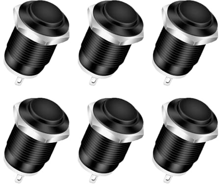 HUAZIZ Negro 12mm Pulsador Impermeable Pulsador 6 pcs Momentáneo de Acero Inoxidable Encendido Apagado 2A 12V