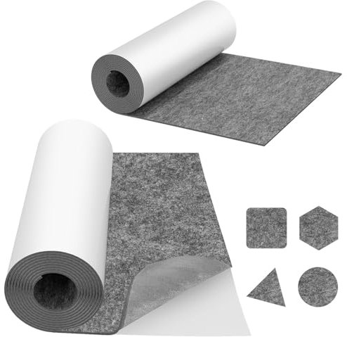 Hebitod Selbstklebender Filz,Stuhl Filzgleiter,100x150cm Teppichfliesen Selbstklebend,Filzmatten zum Zuschneiden,Grau Klebefilz, Bastel-Filz 350g/㎡,Filzrolle Polyester