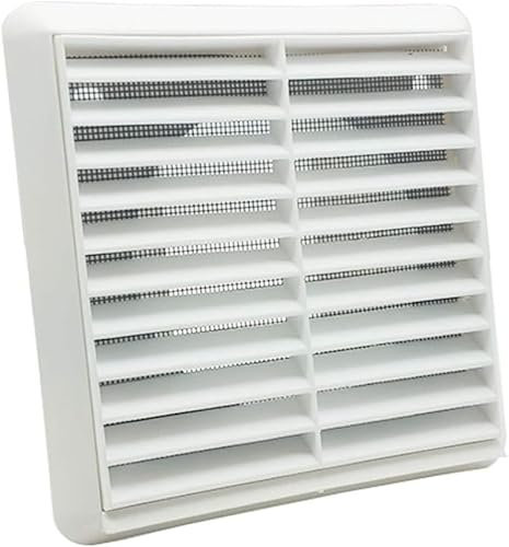 Devola Louvred Wall Vent Fixed Grille with Flyscreen – 100mm (4 Inch) Round Rear Spigot, 155mm External – Exterior Air Vent Cover, White - DVFG100W
