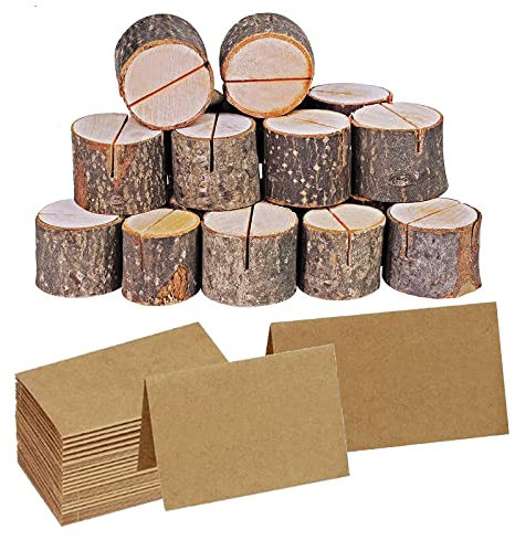 Portatarjetas de Mesa Rústico de Madera Natural 40 Unidades para Bodas, Cumpleaños y Showers - Soporte para Nombres, Menús y Fotos, Hecho de Madera Dura Natural