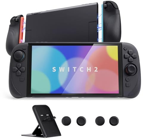 PlayVital Funda Protectora para Nintendo Switch 2 (2025) - Agarre de Silicona con Carcasa Trasera de PC, Protector con Soporte Plegable y Tapas para Joysticks - Serie Ranger (Negro)