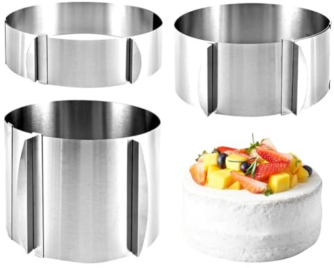 EUBSWA Anello Torta, 3 PCS Stampo Circolare per Torte Regolabile e Allungabile, Coppapasta Tondi Torta 16-30cm, Altezze 5CM/8CM/15CM, Cerchio Coppa Pasta Tondo
