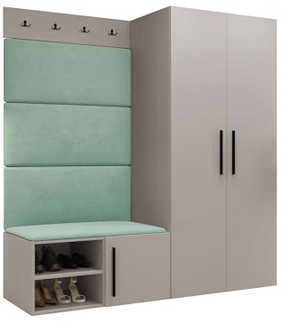 Mirjan24 Garderoben-Set Mapreni I, Schuhschrank + Kleiderhakenbrett + Kleiderschrank Gepolstertes Paneel/Wandpaneel Kleiderhaken Flurgarderobe Wandgarderobe (Cashmere, Manila 11)