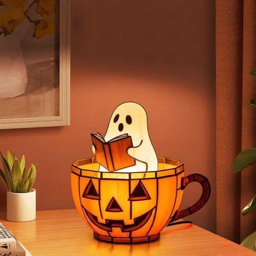 Orgonite Halloween Geister Nachtlicht, LED Nachttischlampe Halloween Deko aus Harz, Niedliche Geister Deko Nachtlampe für Wohnzimmer, Schlafzimmer, Badezimmer, Party