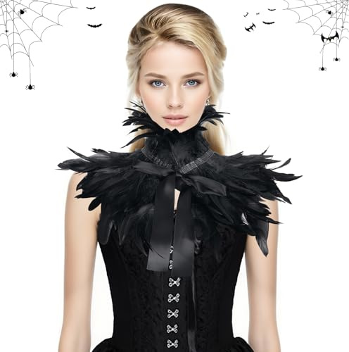 Shyllin Gothic Damen Federumhang, Gothic Feder Cape, Federumhang-Schal, Feder Cape Stola, Gothic Federkragen Geeignet für Halloween Karneval Maskerade Party Performance