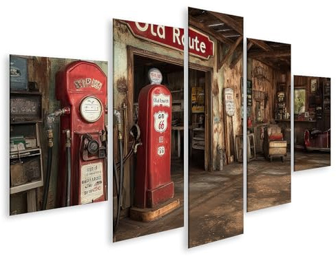 bilderfelix Tableau sur toile Ancienne station-service sur la Route 66 - Toile 170x80 cm - 5 panneaux