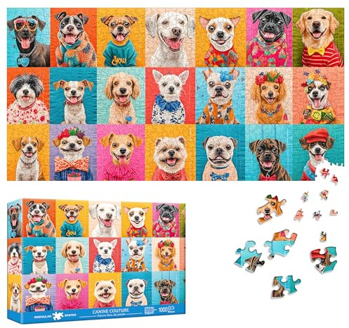 Reofrey Puzzles for Adults 1000 Pieces - CANINE PORTRAIT GRID, Special Shape Jigsaw Puzzles, Challenging Impossible Puzzle, Fun Family Game & Unique Home Decor (16x31Inch/41x80cm) Idea