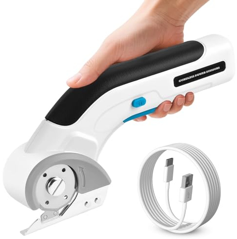 Elektrischer Kartonschneider 3,7V, 2000 mAh Akku, Kabellos Pappe Schneider | Wiederaufladbare Schneideschere mit Sicherheitssperre, für Karton,Teppich, Leder,Stoff und Kunststoff