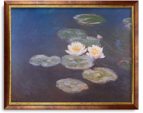 Monet Kunstdruck Seerosen 50x70 cm Wandbild mit kräftigen Farben inkl. Rahmen Elsass in Rot Gold aufhängfertig Made in Germany