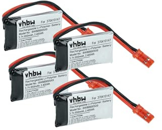 vhbw 4X Akku Ersatz für Carrera 370410147 für Racing Car (650mAh, 3,7V, Li-Polymer, 38 x 20 x 7 mm, JST BEC)