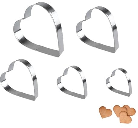 5 Stück Herz Ausstecher,Ausstechformen,Herzausstecher,Herzform Backform,Keksausstecher Set,Edelstahl Herzbackform,Cookie Cutter,Keksform,Lustiges DIY,Silber Herzen Keksformen für Plätzchen Früchten