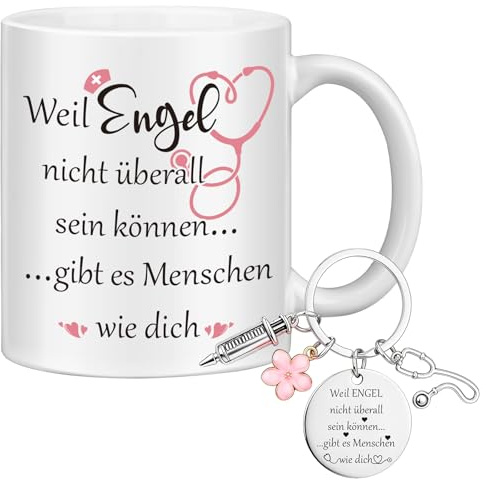 Krankenschwester Geschenke Krankenschwester Tasse & Schlüsselanhänger mit Spruch Kaffeetasse Krankenschwester Zubehör Dankeschön Geschenk für Pflegekräfte Arzt Ärtzin Arzthelferin Abschluss