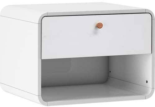 Cassie Hängender Nachttisch Weiß, 51 x 39 x 37 cm, Wand-Nachttisch mit Schublade und Ablagefach, schwebende Nachtkonsole aus MDF für Schlafzimmer, Wohnzimmer und kleine Räume
