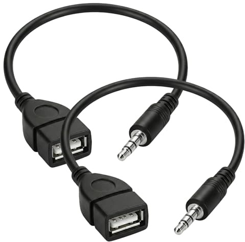 TNSLAND 2 Stück USB Klinke Adapter 3.5mm AUX Audio Adapter Klinke Auf USB Buchse, Plug & Play Auto Adio OTG für Autoradio, Auto-Audio, CD/DVD Schwarz
