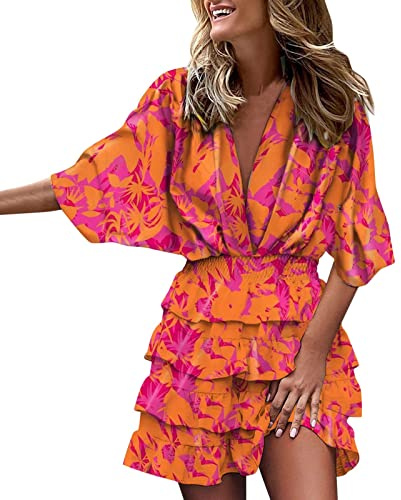 Robe d'été décontractée pour femme avec imprimé floral et ourlet asymétrique design élégant à col en V et manches courtes confortable parfaite pour le printemps et les occasions occasionnelles