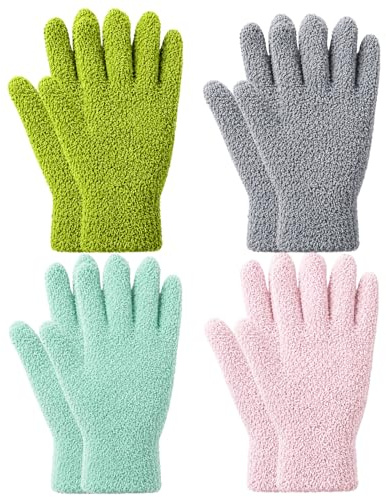 EujRcf 4 Pairs Minky Dusting Gloves, Five Finger Cleaning Gloves, Reusable Dusting Gloves for Plants House Clean Car Blinds Lamps