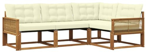 vidaXL Outdoor-Sofagarnitur mit Kissen 4 pcs Natur und Creme, Garten Loungeset, modernes Outdoor Sofa, langlebige Möbel, stylische Terassen-Sitzgelegenheiten, ideal zum Entspannen