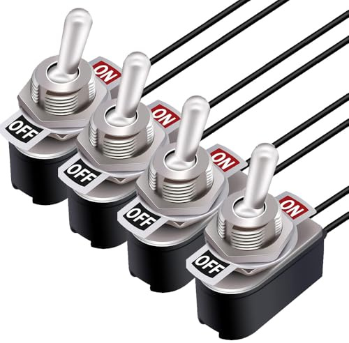 Gebildet 4 Stück Kippschalter SPST 2-Positionen-Verriegelung EIN/AUS Kippschalter Nebensächlicher 5.2-Zoll-Anschlussdraht-Wippschalter 6A AC 125V /10A DC 12V