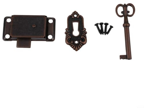 Eisen-Schrankschloss und Schlüssel-Set für Schubladen, Kleiderschrank, Türen, Schmuckkästchen, Schrank, Retro-Metallriegel, 53 x 26 mm, Grün (Rotbronze)