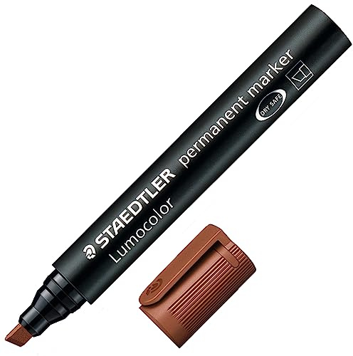 Staedtler Lumocolor 350-7 Permanentmarker Keilspitze 10 Stück braun | Keilspitze 2,0–5,0 mm, wischfest auf fast allen Oberflächen – wasserfest – Art.-Nr. 350-7