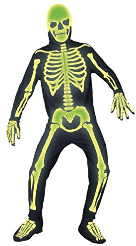 Smiffys, Herren Skelett Kostüm, Jumpsuit mit Kapuze, Handschuhe und Überschuhe, Größe: M, 36124
