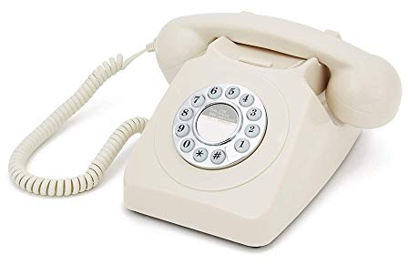 GPO 746 Push-Button 1970s-style Retro Landline Phone - Curly Cord Authentic Bell Ring - Ivory