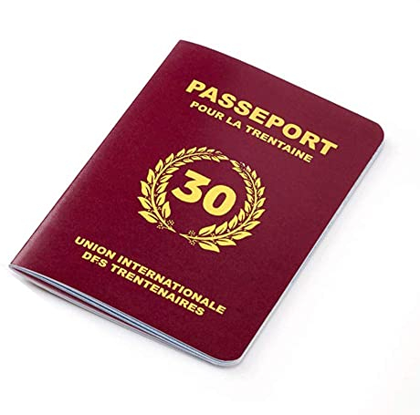 Gästebuch, Geburtstagsfeier, Aufschrift Passeport pour la trentaine