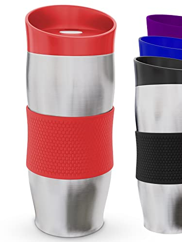 Praknu Tazza Termica da Viaggio - 400ml - Ermetico - Mantiene le Bevande Calde - Tazze Termiche Portatile - Lavabile in Lavastoviglie - Rosso
