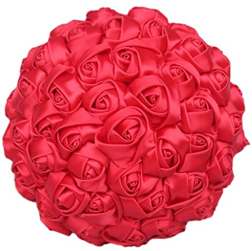 Fouriding Handgemachte Rot Brosche Brautstrauß Braut Satin Rosen Blumen Strass Perlen Blumensträusse Hochzeit Strauß Künstliche Blumenstrauß künstlicher Rosenstrauß Dekoration
