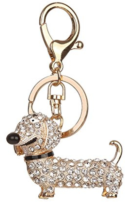 Crystal Dog Keyring Decorative Pendant Keychain for Handbag and Car Trinket Souvenir (White)