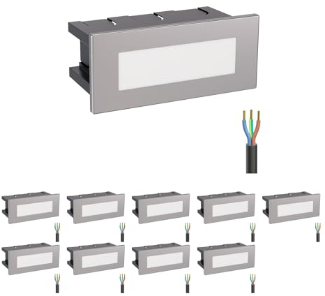 ledscom.de 10 Stück LED Treppenlicht/Wandeinbauleuchte für innen und außen, eckig, edelstahl, 123 x 60mm, warmweiß