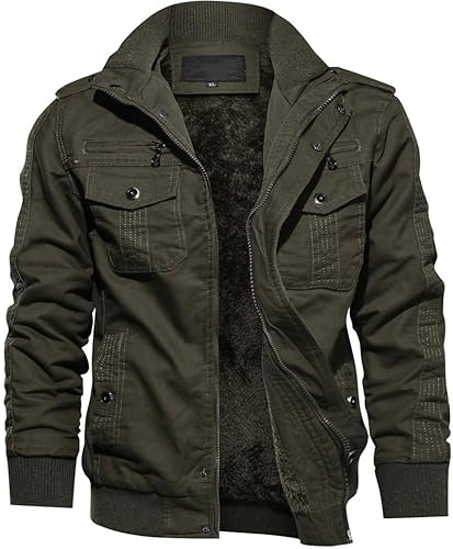 TACVASEN Uomo Giacca Militare Invernale Jacket Casual Interno in Pile Caldo collo in Piedi