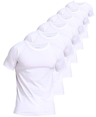 Comfneat Herren 6-Pack 100% Baumwolle Unterhemden Rundhals T-Shirts | Kurzarm, Weich & Leicht, Extra langes Gesäß