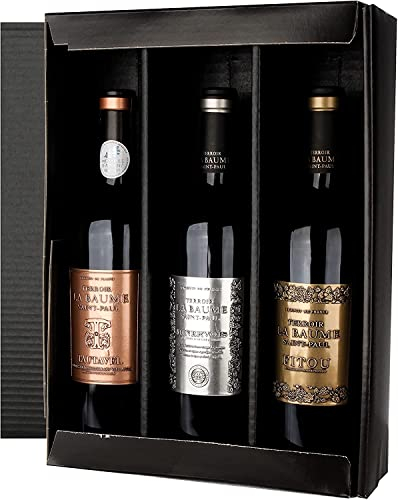 Coffret Cadeau Heavy Metal - Terroir La Baume Saint-Paul 3 bouteilles de vin rouge 1x Fitou, 1x Minervois, 1x Côtes du Roussillon - Origine : France (3 x 0,75 l)
