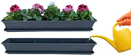 Fioriera da balcone con sistema di irrigazione e sottovaso, da 100 cm, di colore antracite
