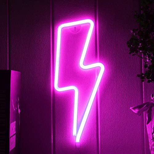 Lampada Neon Fulmine, Insegna Luminosa Led, Le Luci al Neon Sono Adatte per Halloween, Natale, Feste, Sala Giochi, Camera da Letto, Decorazione del Soggiorno(Rosa)