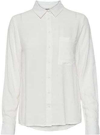 ICHI IHMAIN SH Damen Lange Bluse Langarm Basicbluse aus Reiner Viskose Nachhaltige zertifizierte EcoVero Viskose Hemdkragen Regular Fit, Größe:38, Farbe:Cloud Dancer (114201)