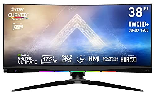 MSI Optix MEG381CQR Plus 37,5 UWQHD+ Gaming Monitor Curvo - 2300R, 3840 x 1600 IPS, 175 Hz / 1ms, G-SYNC ULTIMATE, DisplayHDR 600, HMI Control, GameSense Stand regolabile - DP 1.4a