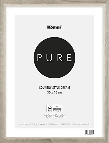 Komar Bilderrahmen Holz Country Style Cream 30 x 40 cm - mit hochtransparentem bruchsicherem Kunststoff/Acrylglas - grau - Fotorahmen, Wandrahmen - BI-3040-CS-GR