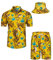 TUNEVUSE Herren Hawaiihemd und Shorts Set, 2-teiliges tropisches Set, Blumen Bedruckte Knopf Strand Set mit Hut Gelb X-Large