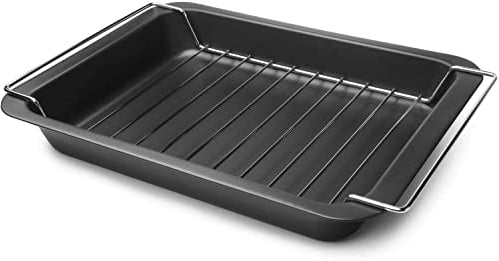 Roasting Tray with Roasting Rack, Carbon Steel with a Non Stick Coating - Baking Trays for Oven - Handles Cooking Set - Oven Dish - Bakeware - Non Stick Baking (Small - 28.5cm x 19cm)
