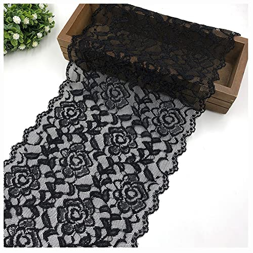 Egurs 18cm Breite Spitze Band Schön Rose Stickerei Spitzenband Vintage Spitzenbordüre Spitze Blume Borte Zierband Tischläufer Tischband Hochzeit Festival Tischdekoration Schwarz 1 Yard