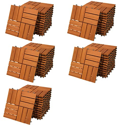 Casaria Piastrelle Legno Acacia 55pz Certificato FSC® Mattonelle 5m² ad Incastro 30x30cm Esterno Mosaico