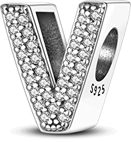 Pandach Damen Charm Anhänger Buchstabe V für Armband 925 Sterling Silber Charms Beads passend für Armband und Halskette, Kompatibel mit Europäischen Armbändern für Frauen Mädchen