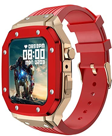 CZKE Kit de modificación Mod para Apple Watch Band Case 44mm 45mm 42mm para Apple Watch Correa de Reloj de Silicona + Caja de Reloj de Acero Inoxidable (Color : Red, Size : 45mm)
