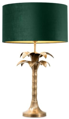 Casa Padrino Luxus Tischleuchte Palme Vintage Messing/Grün Ø 45 x H. 76 cm - Schreibtischleuchte im Palmen Design - Luxus Tischleuchten - Luxus Möbel - Luxus Qualität