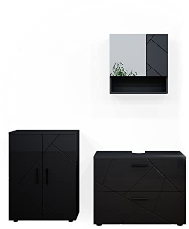 Vicco Badmöbel-Set Irma, Anthrazit Hochglanz, 3 Teile, mit Unterschrank 80 cm