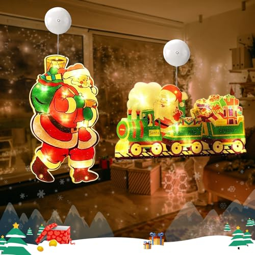 2 Pezzi Decorazione Della Finestra Luce Natale, Luci a Sospensione a Led Babbo 3D Con Ventosa, Luci Decorative Interno, Decorazioni Per Finestre Con Babbo Natale Appeso (D)