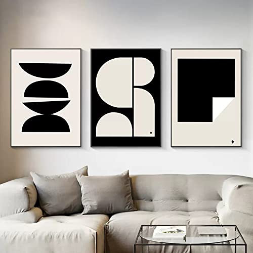 OTURRI Simple noir et blanc affiches abstrait géométrique Toile tableau peinture forme Murale Art Tableaux pour salon Decoration de la maison 50x70cmx3 sans cadre