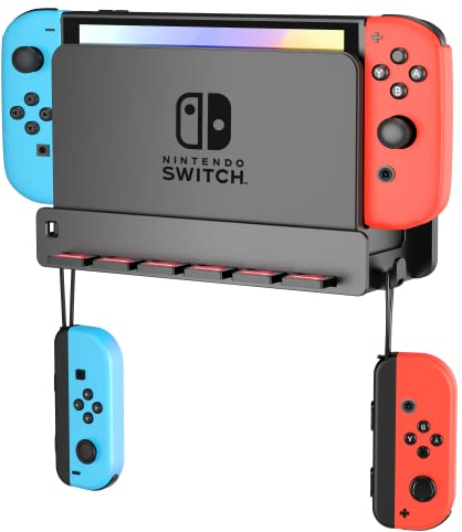 SOKUSIN Wandhalterung Kompatibel mit Switch & Switch OLED - Platzsparende Halterung mit Joy-Con Haken und 6 Spielkartenfächern, Ablagefläche Geeignet für Wohnzimmer und Schlafzimmer(Schwarz)